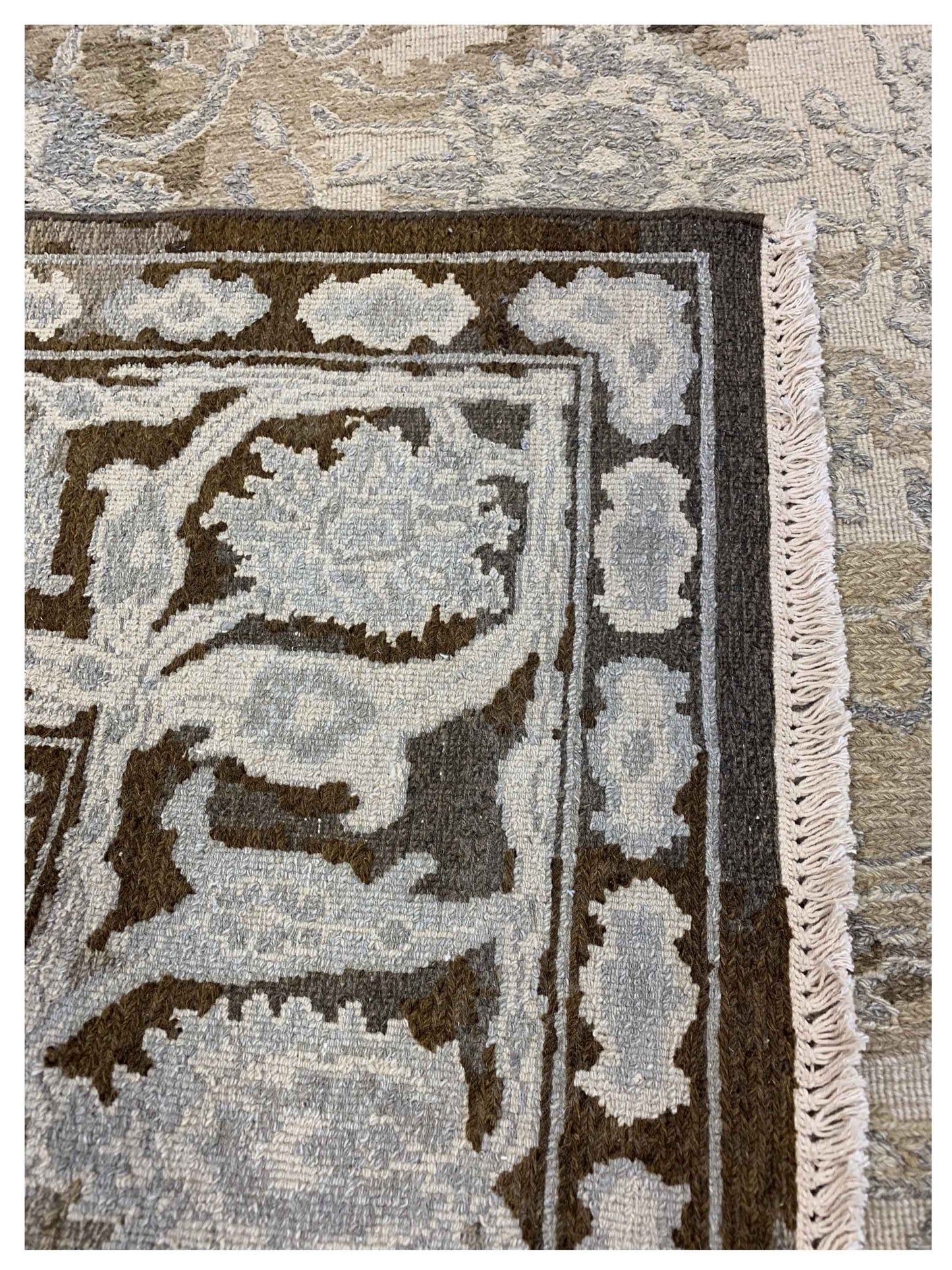 Artisan Sandra  Brown Silver Transitional Knotted Rug