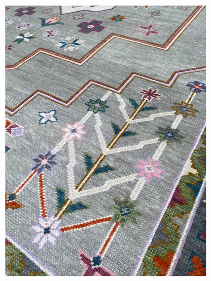 Artisan Blossom  Grey DK.Grey Traditional Knotted Rug