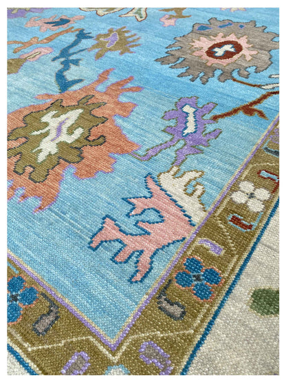Artisan Blossom  Blue Beige Traditional Knotted Rug