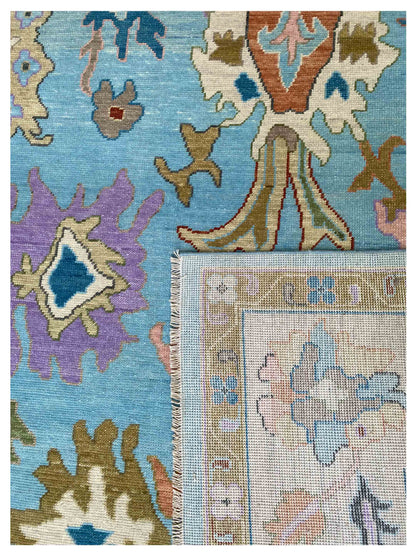 Artisan Blossom  Blue Beige Traditional Knotted Rug
