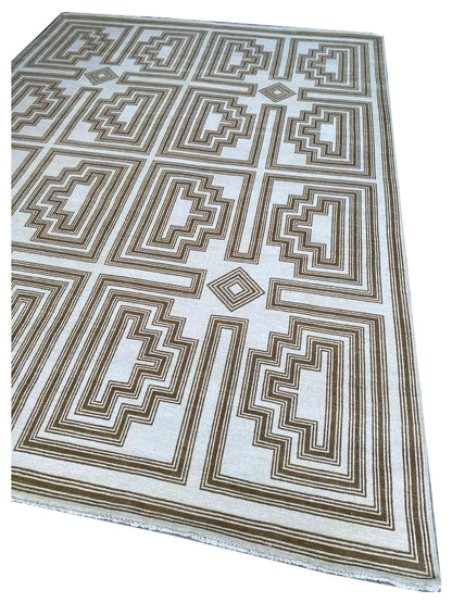 Artisan Blossom  Ivory Gold Modern Knotted Rug