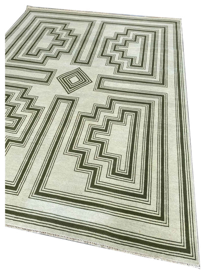 Artisan Blossom  Ivory Green Modern Knotted Rug