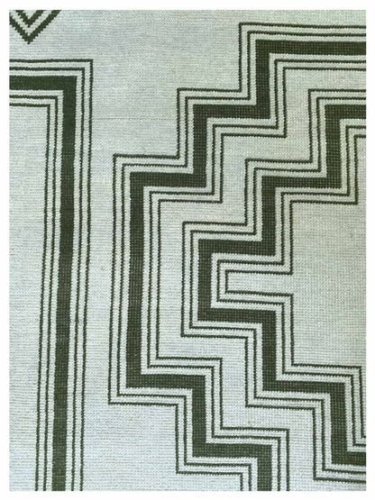 Artisan Blossom  Ivory Green Modern Knotted Rug