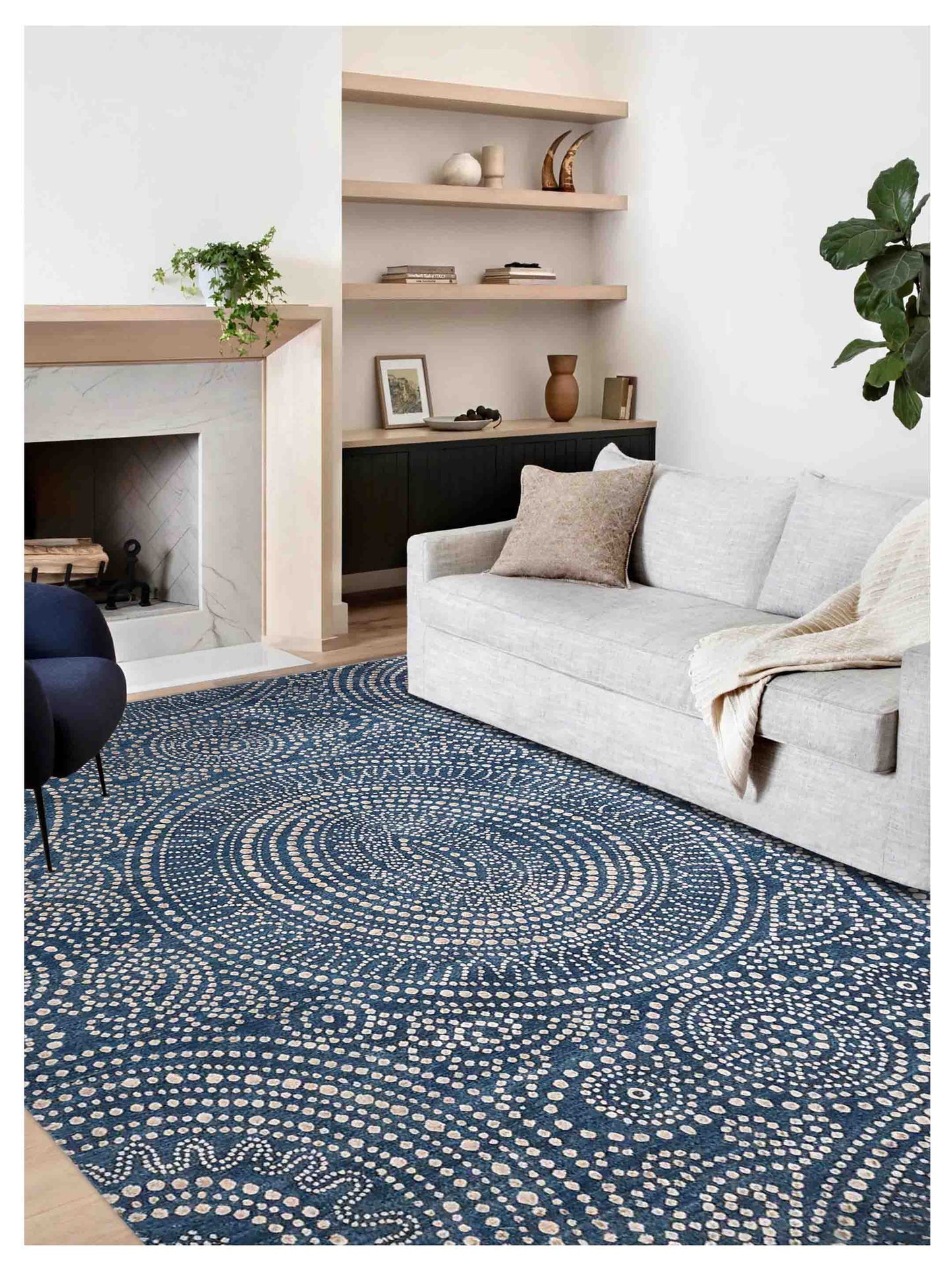 Artisan Mary  Blue  Contemporary Knotted Rug