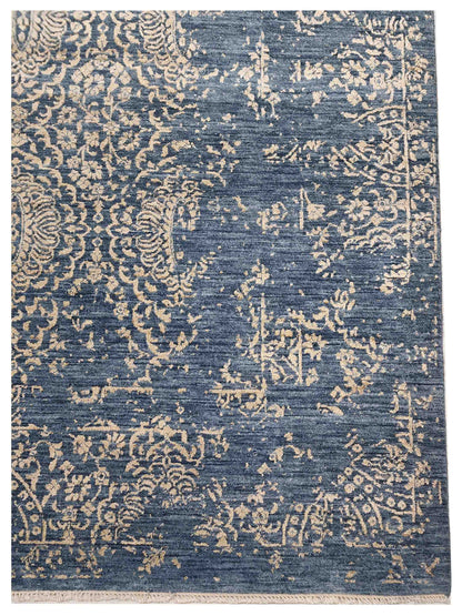 Artisan Bloom  Blue Beige Transitional Knotted Rug