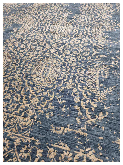 Artisan Bloom  Blue Beige Transitional Knotted Rug