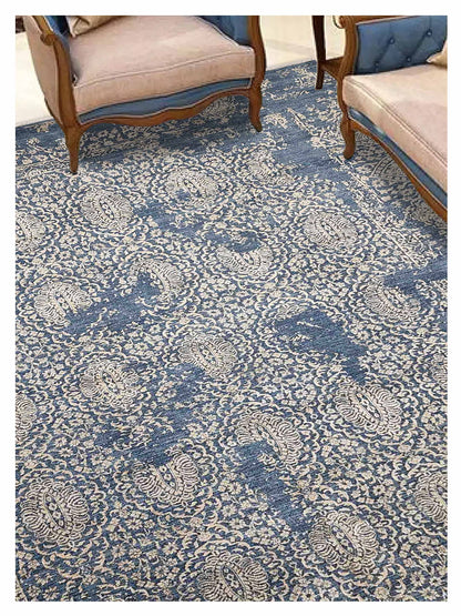 Artisan Bloom  Blue Beige Transitional Knotted Rug