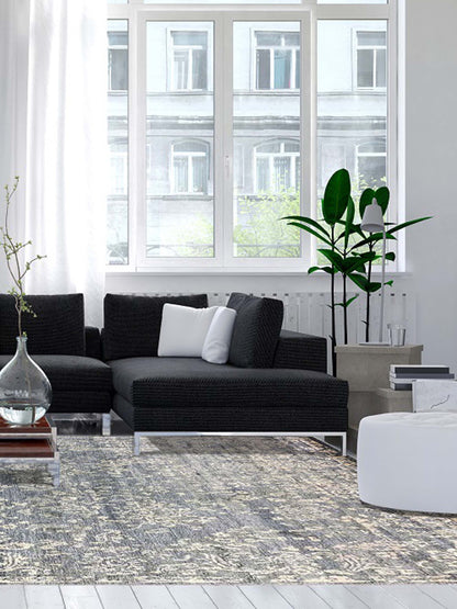 Artisan Samantha  Grey Ivory Transitional Knotted Rug