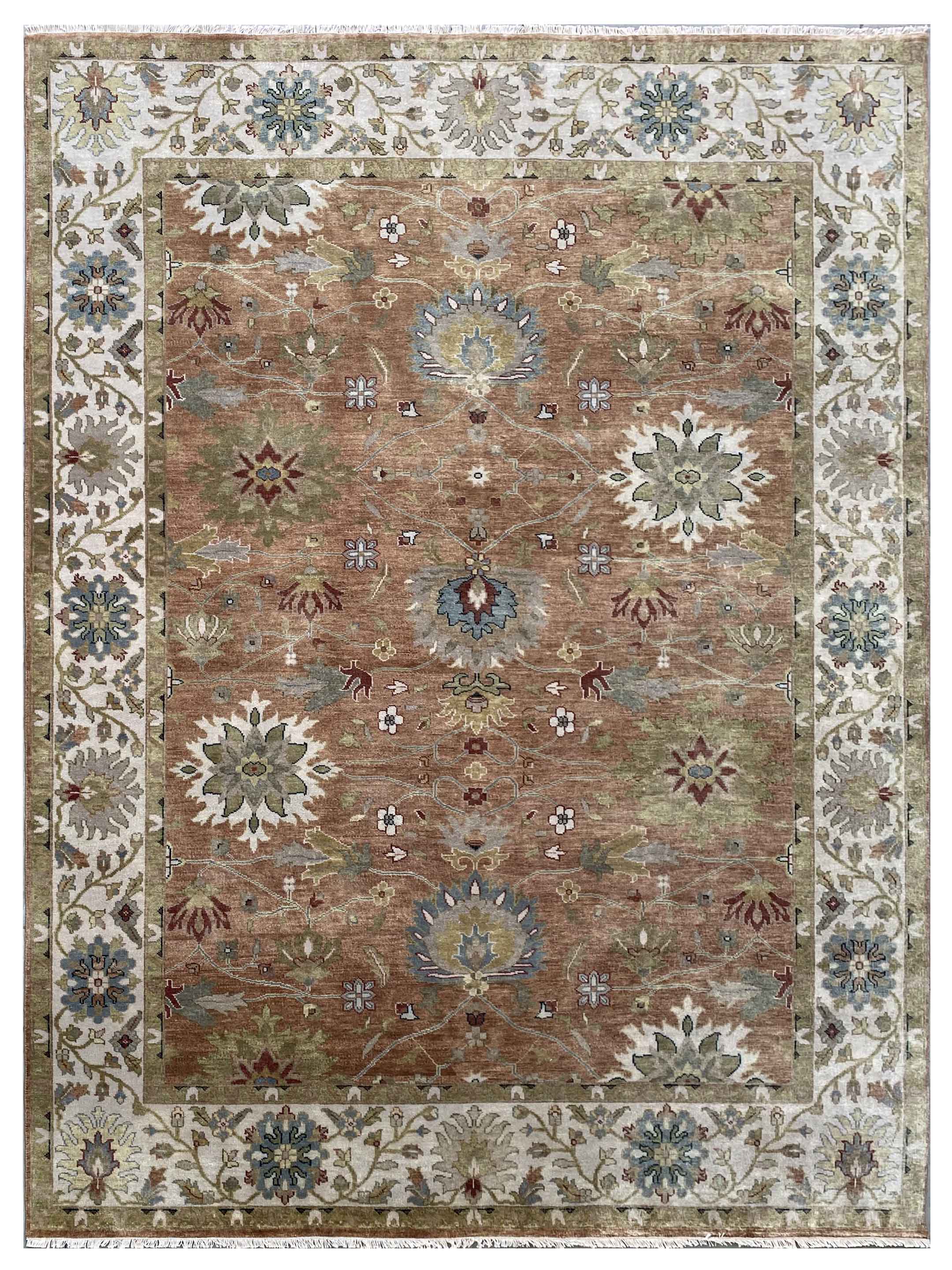Cameron Rust Ivory Traditional Knotted Rug | Handmade Wool Rug ...