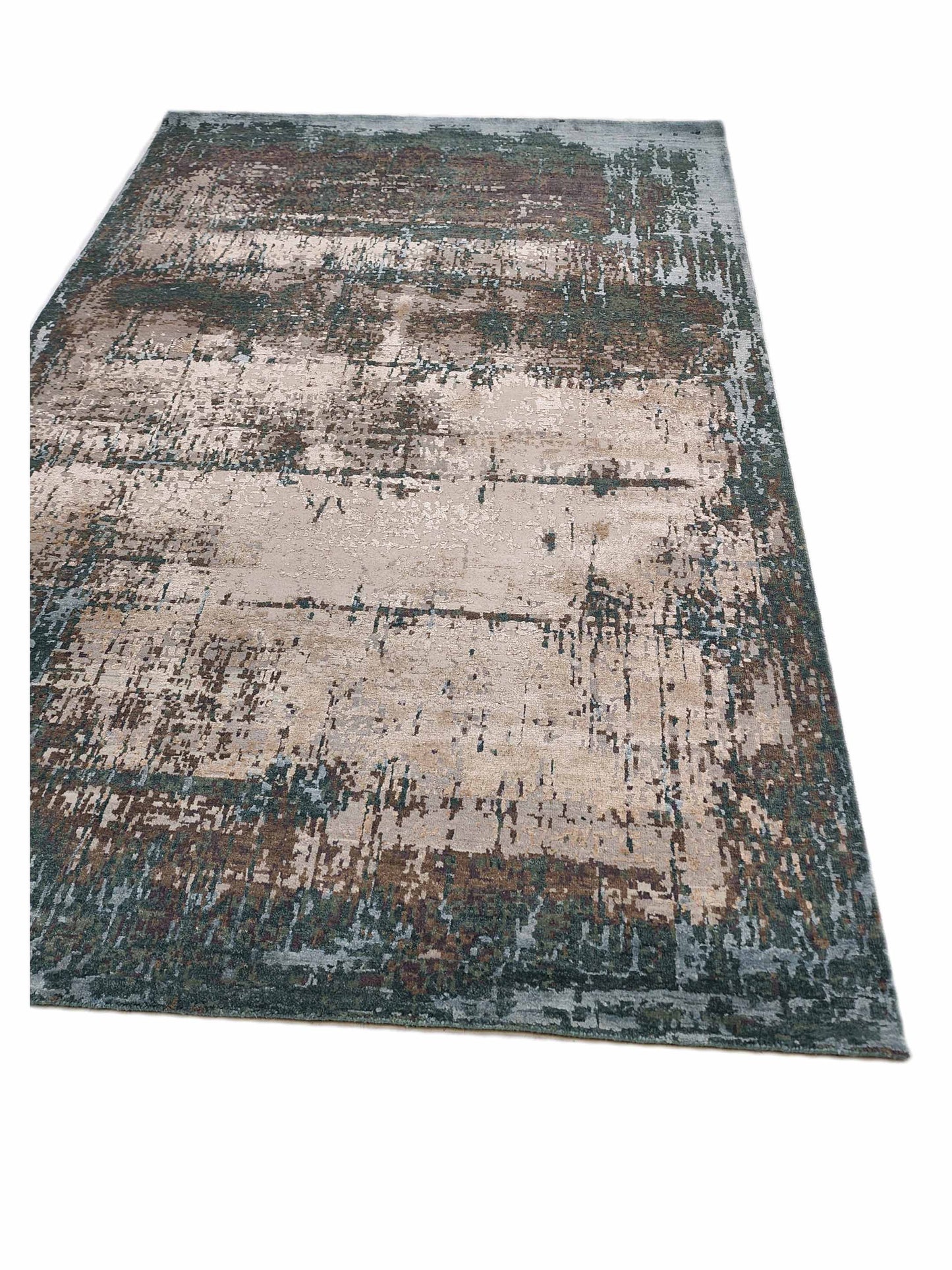 Artisan Bloom  Beige Green Transitional Knotted Rug