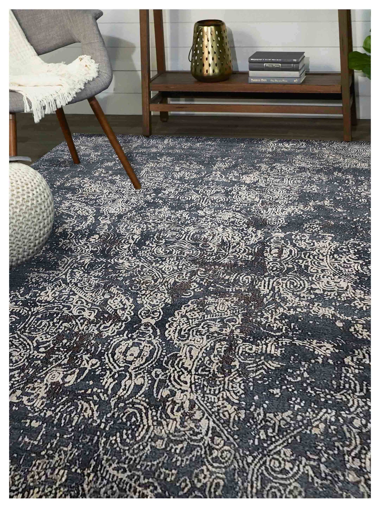 Artisan Bloom  Sky Blue  Transitional Knotted Rug