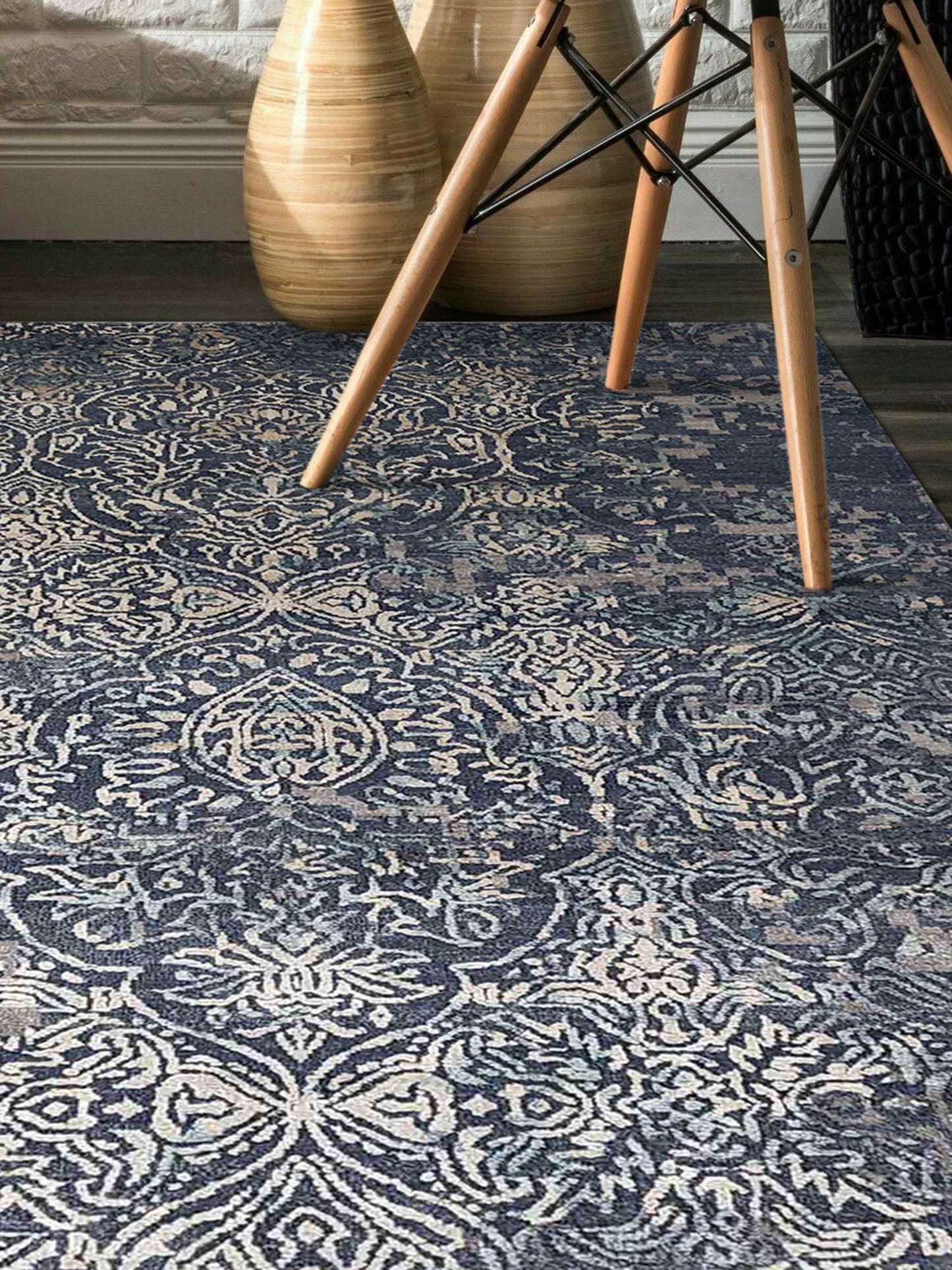Artisan Bloom  Sky Blue  Transitional Knotted Rug