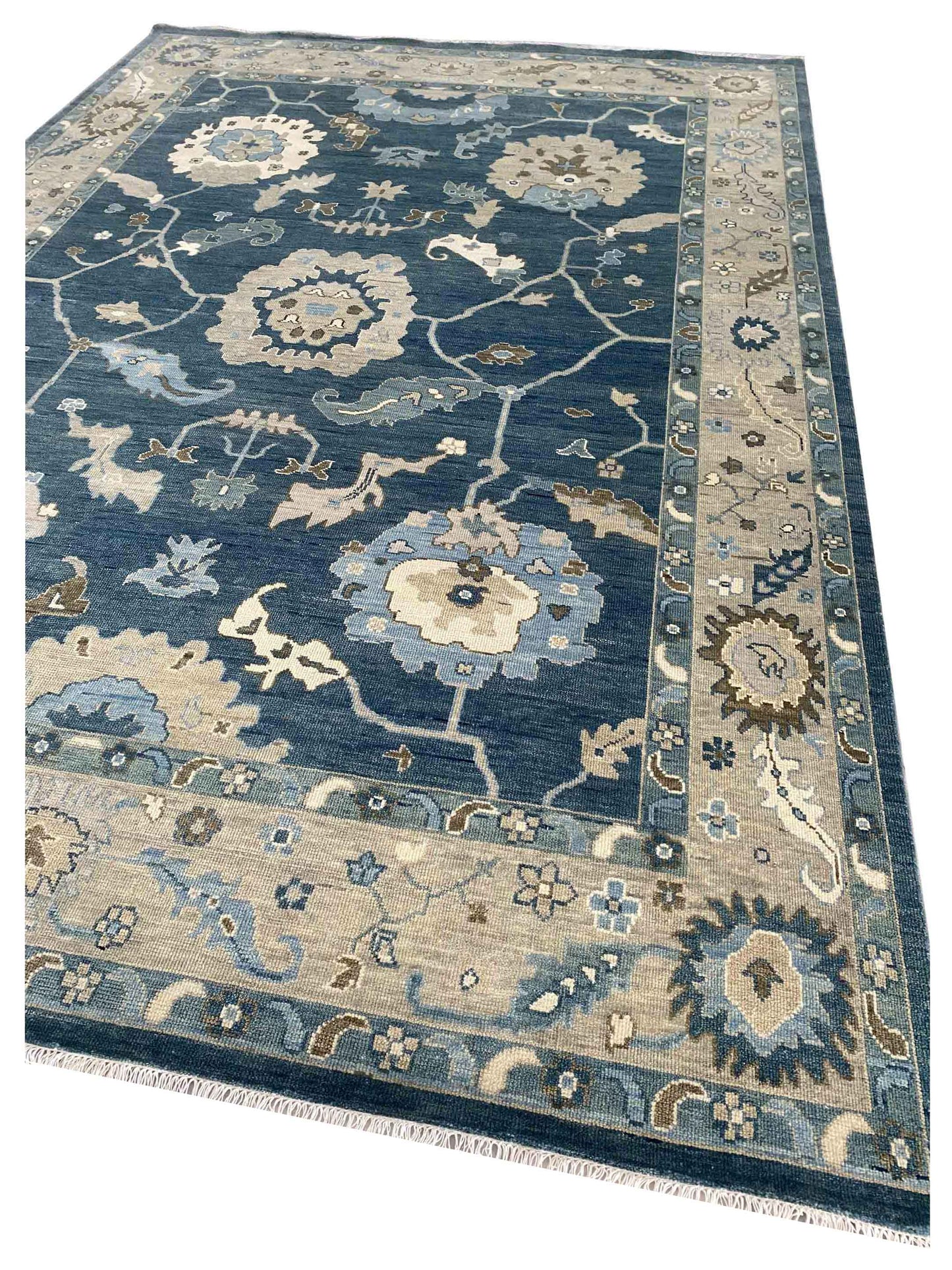 Artisan Blossom-2  Teal Blue Beige Traditional Knotted Rug