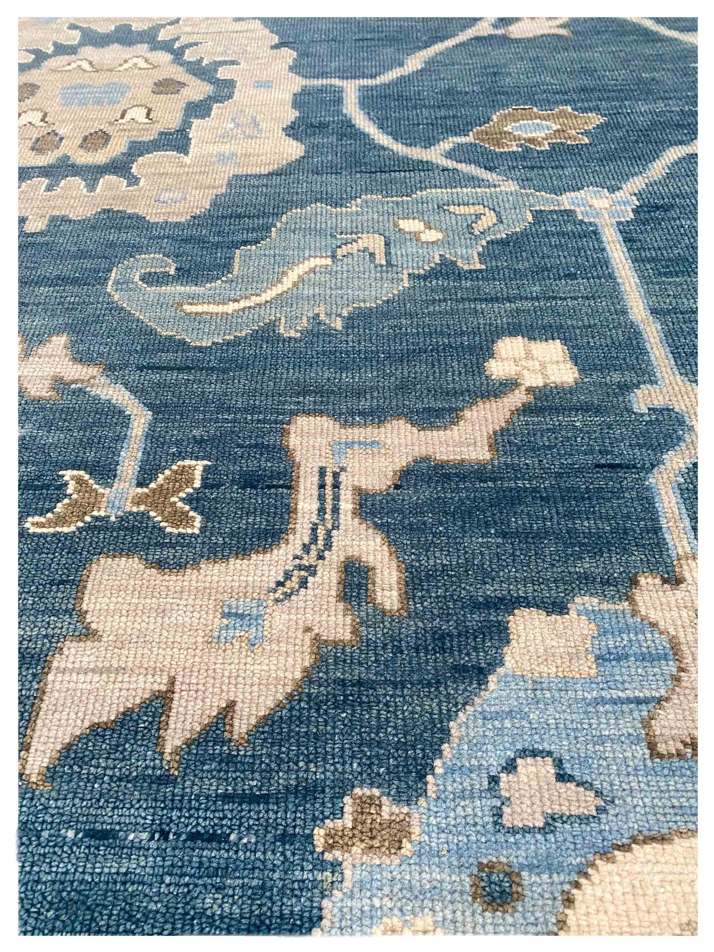 Artisan Blossom-2  Teal Blue Beige Traditional Knotted Rug