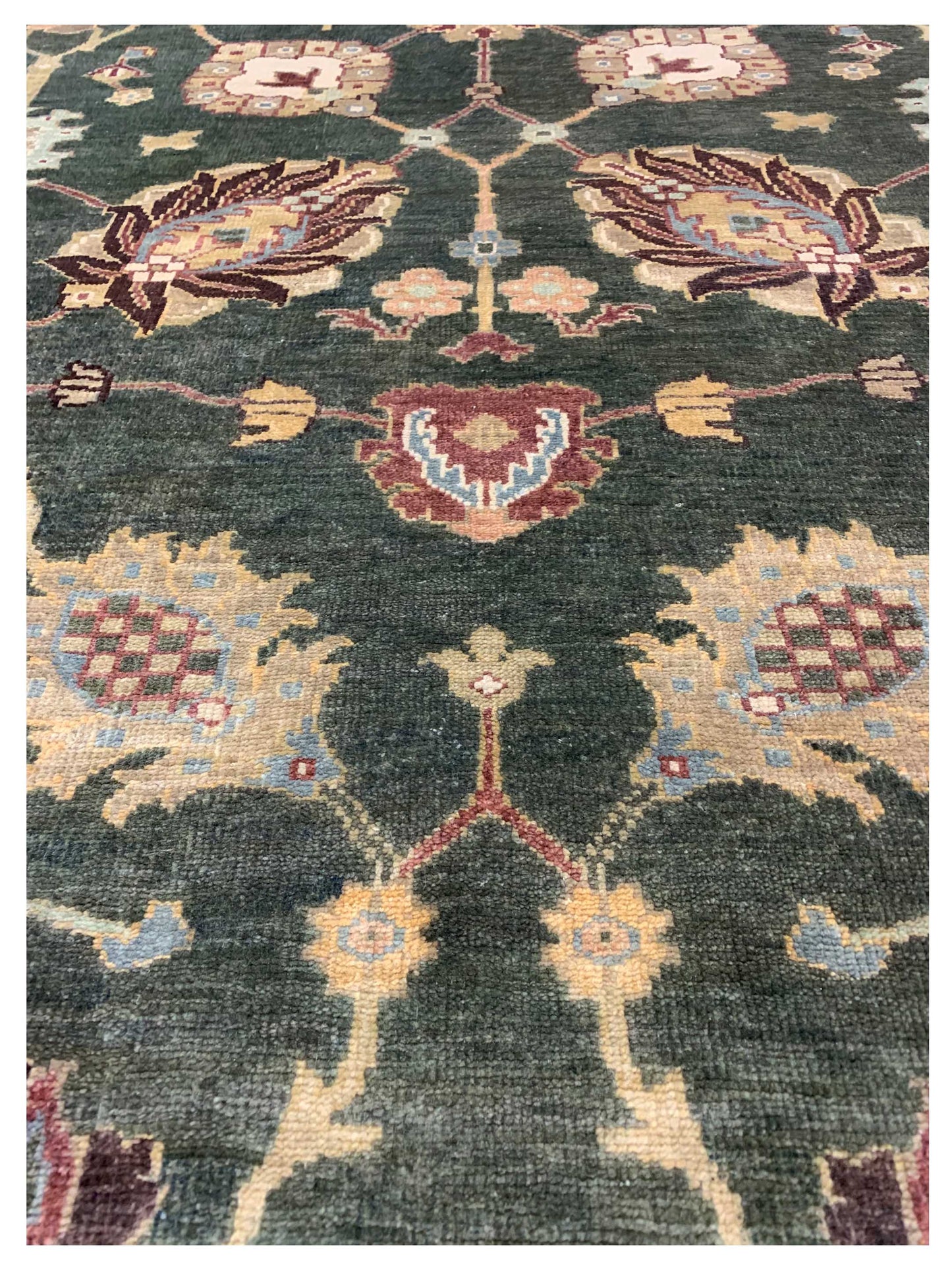 Artisan Cameron  Teal Green Ivory Traditional Knotted Rug