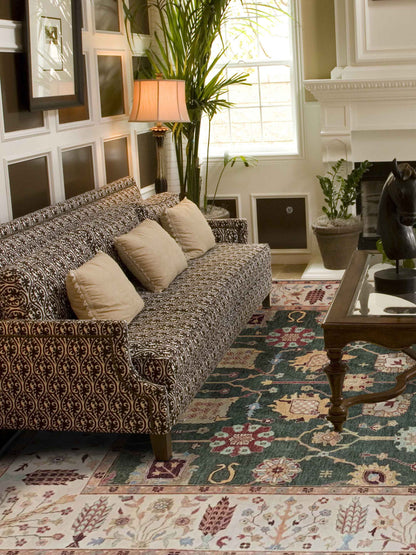 Artisan Cameron Teal Green Ivory Traditional Knotted Rug - Rugs - Artisan - Atlanta Designer Rugs