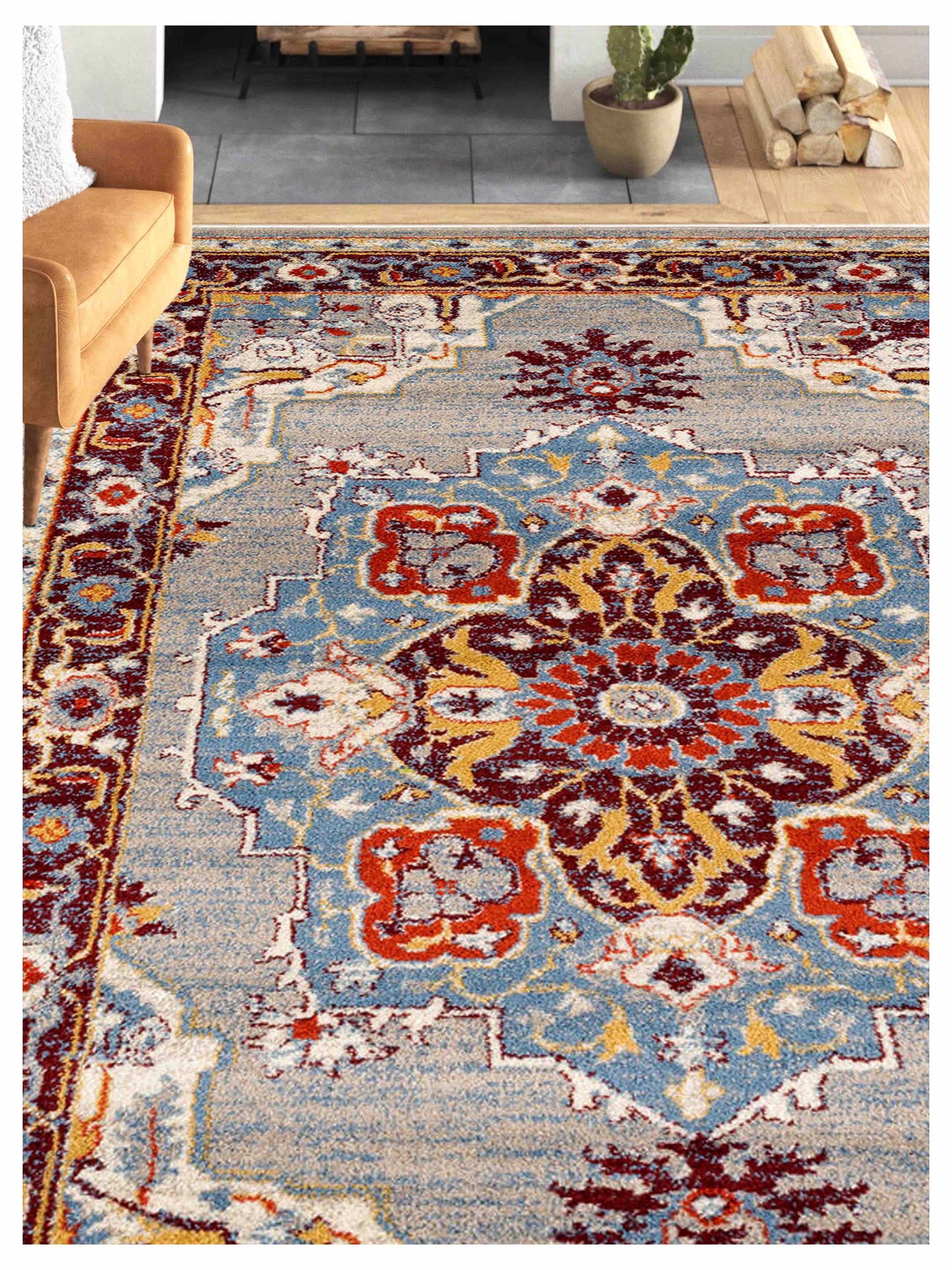 Limited Leighton LO-557 Beige Maroon  Traditional Machinemade Rug