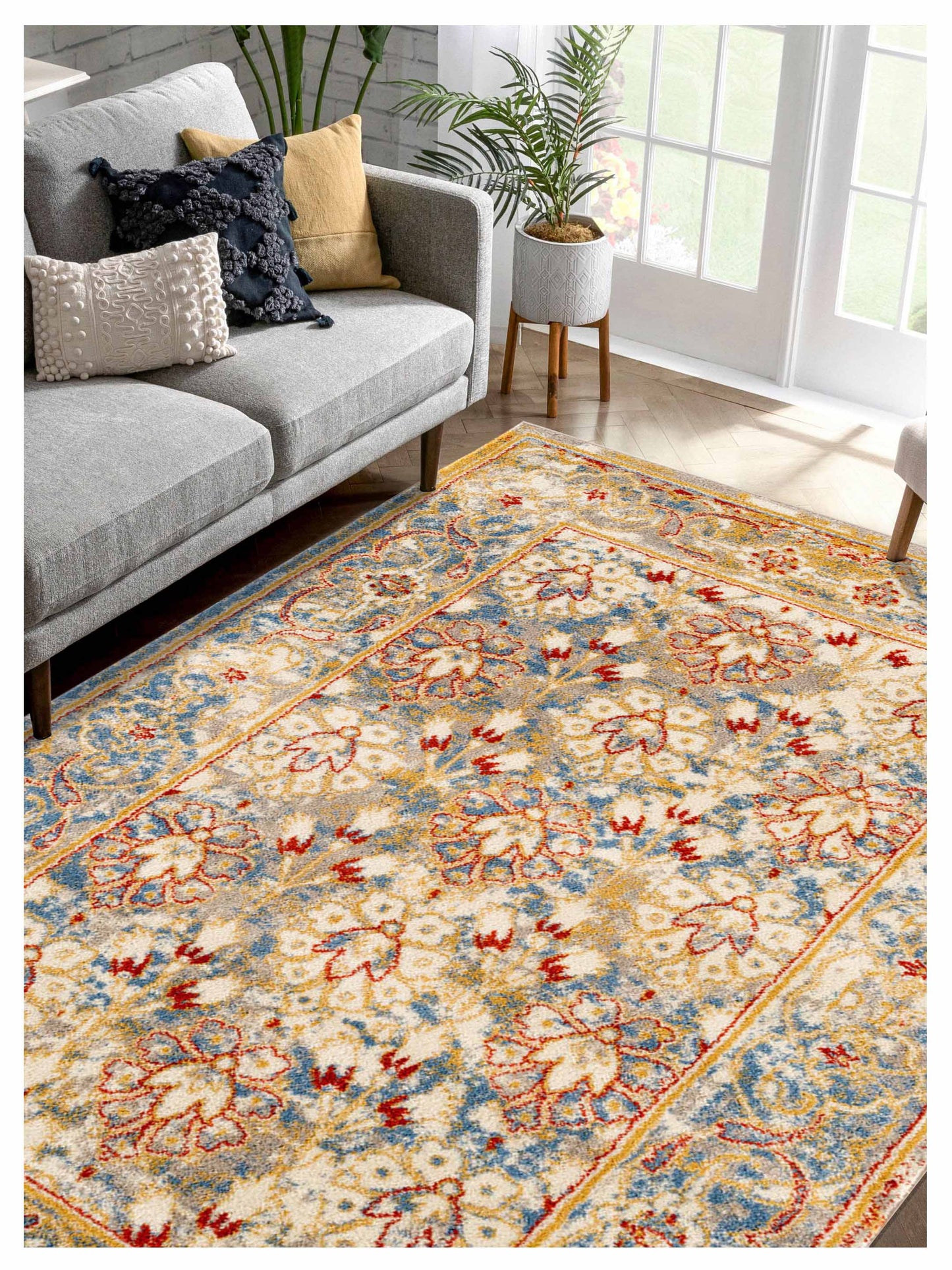 Limited Leighton LO-551 Ivory Blue  Traditional Machinemade Rug