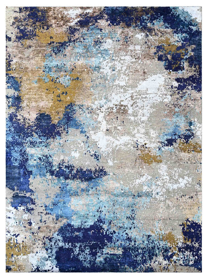 Artisan Tawny Silver Blue Gold Contemporary Knotted Rug - Rugs - Artisan - Atlanta Designer Rugs