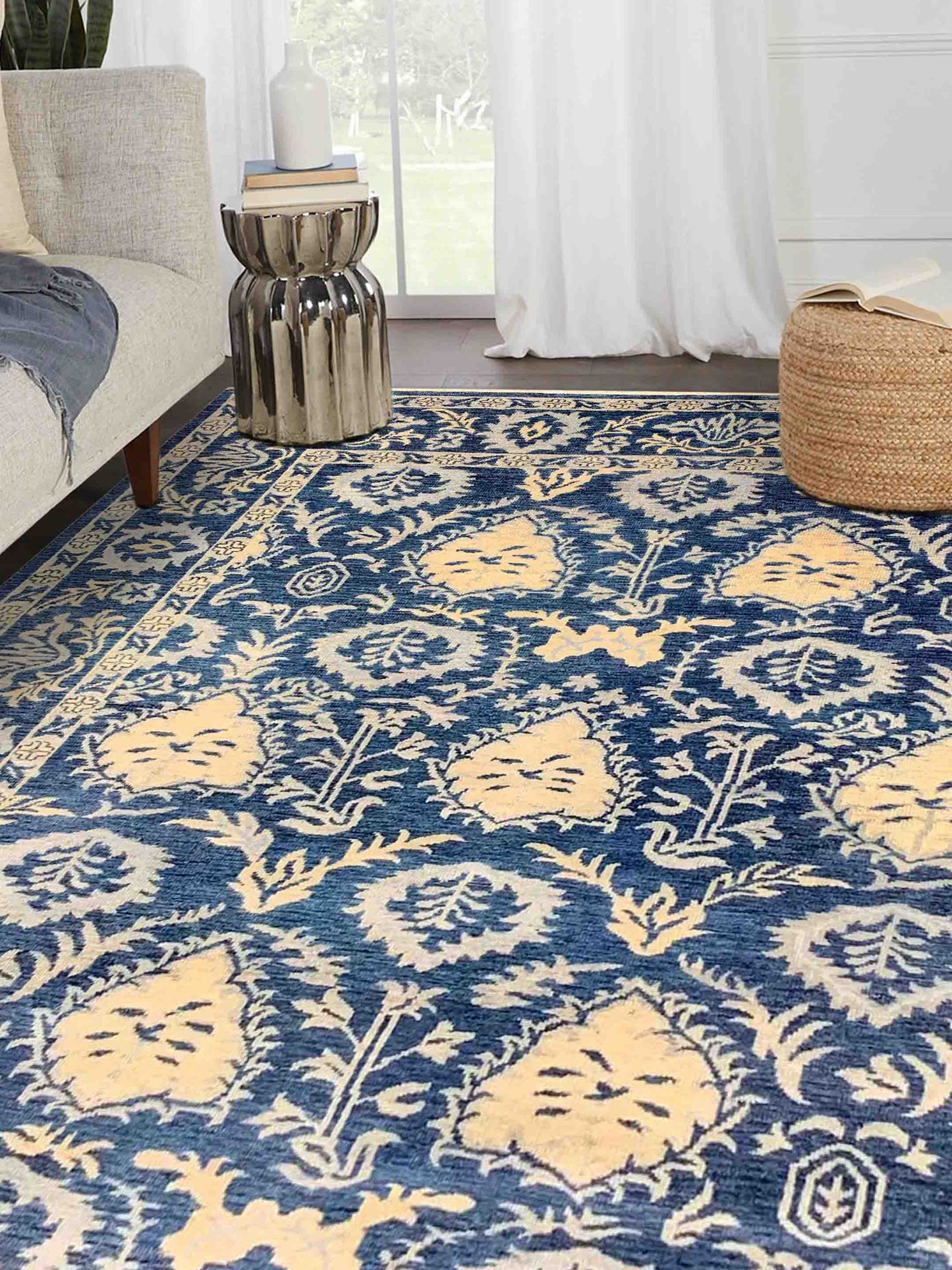 Emma Navy Traditional Knotted Rug - Handcrafted NZ Wool Rug