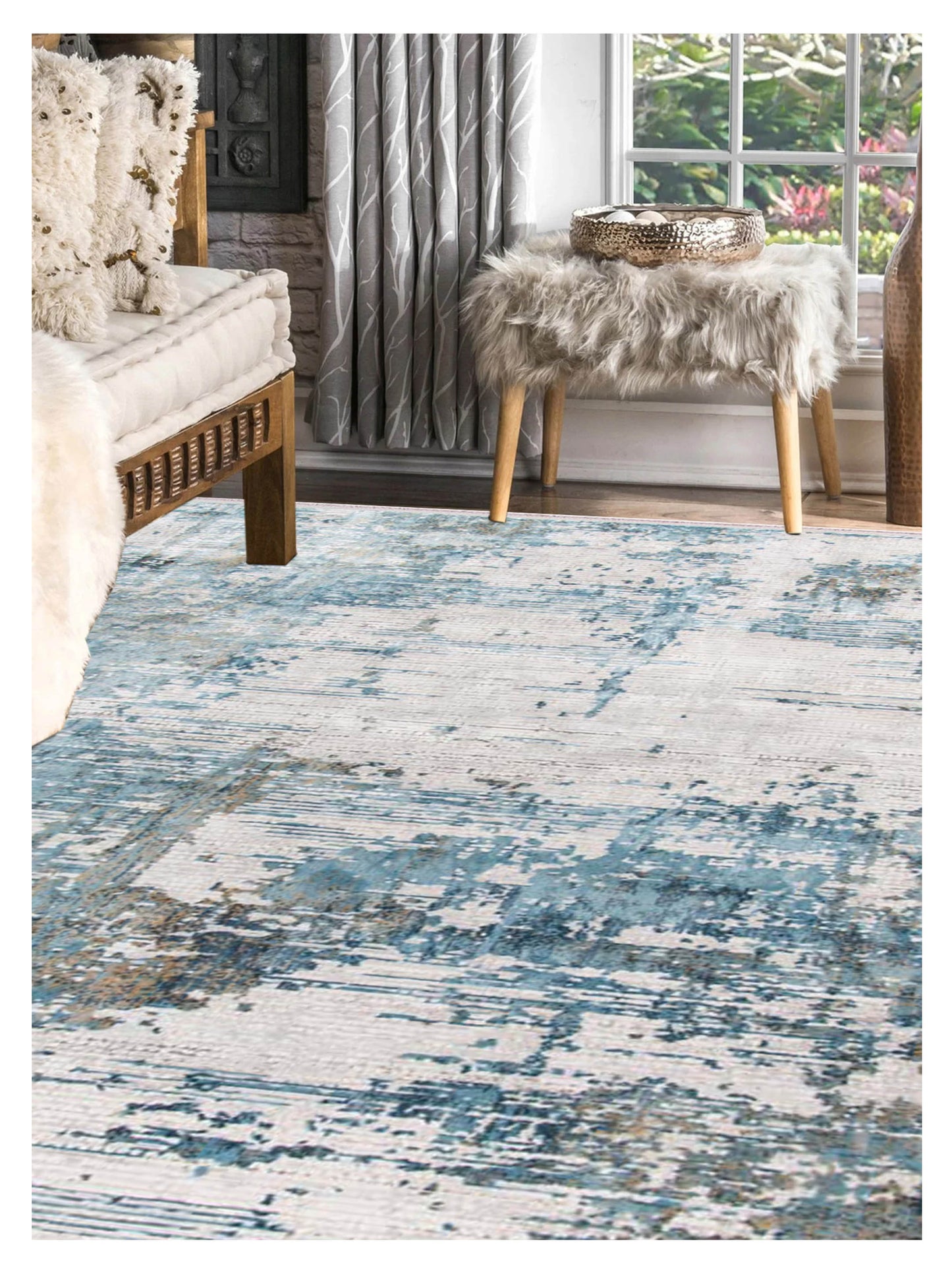 Limited Drew DD-653 IVORY BLUE Transitional Machinemade Rugs