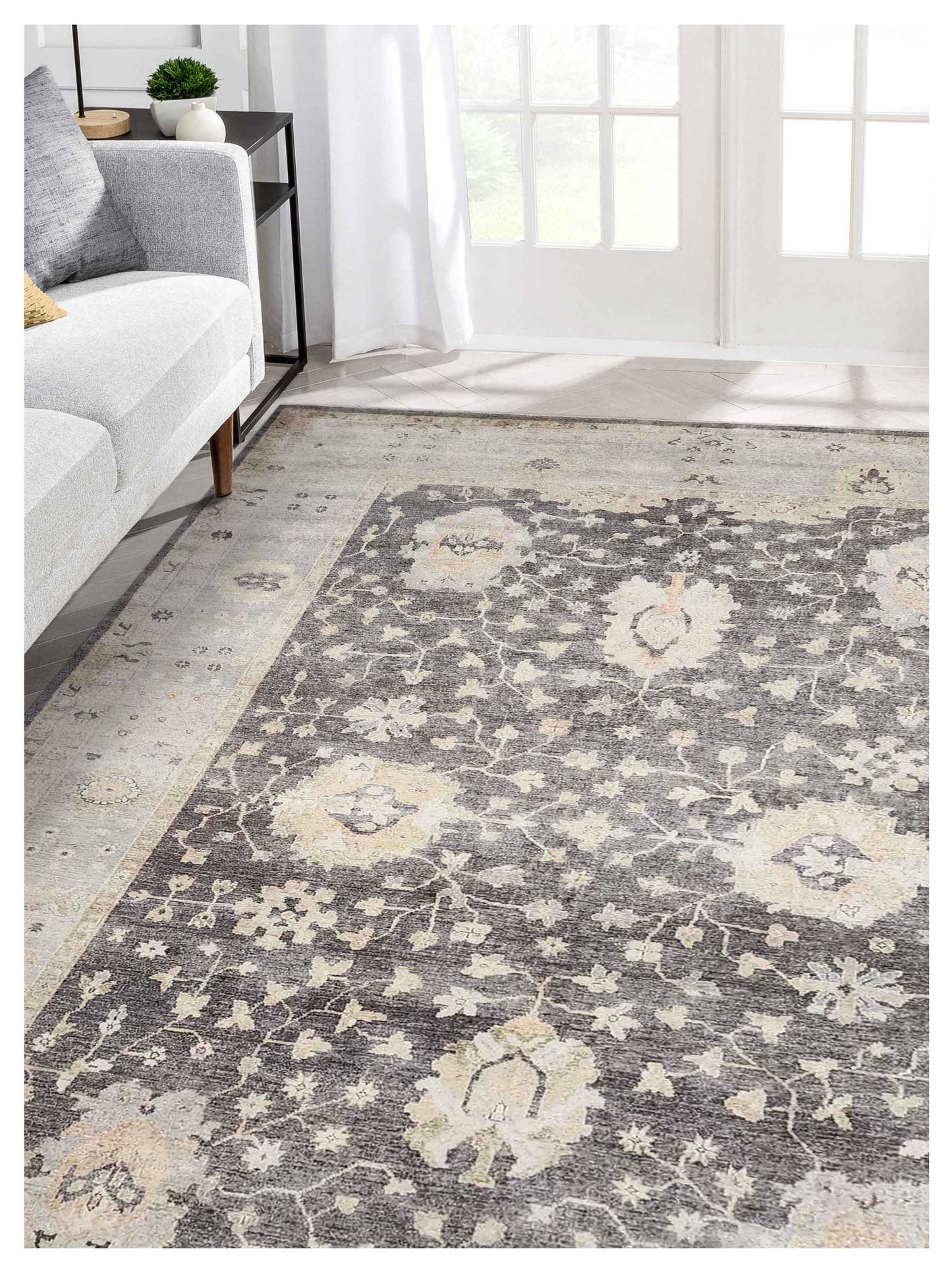 Artisan Julie  Charcoal Ivory Traditional Knotted Rug