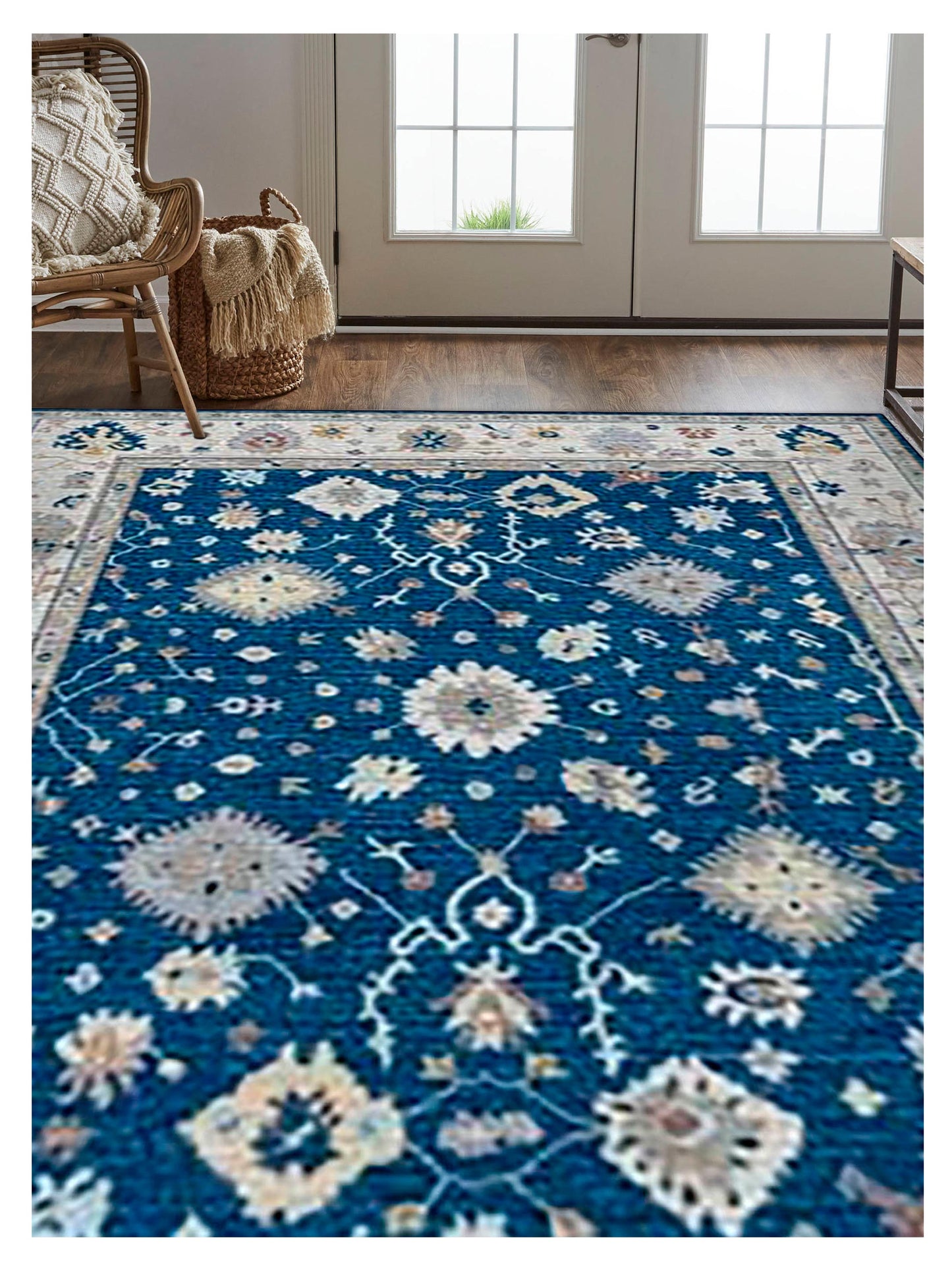 Artisan Julie  Navy Silver Traditional Knotted Rug