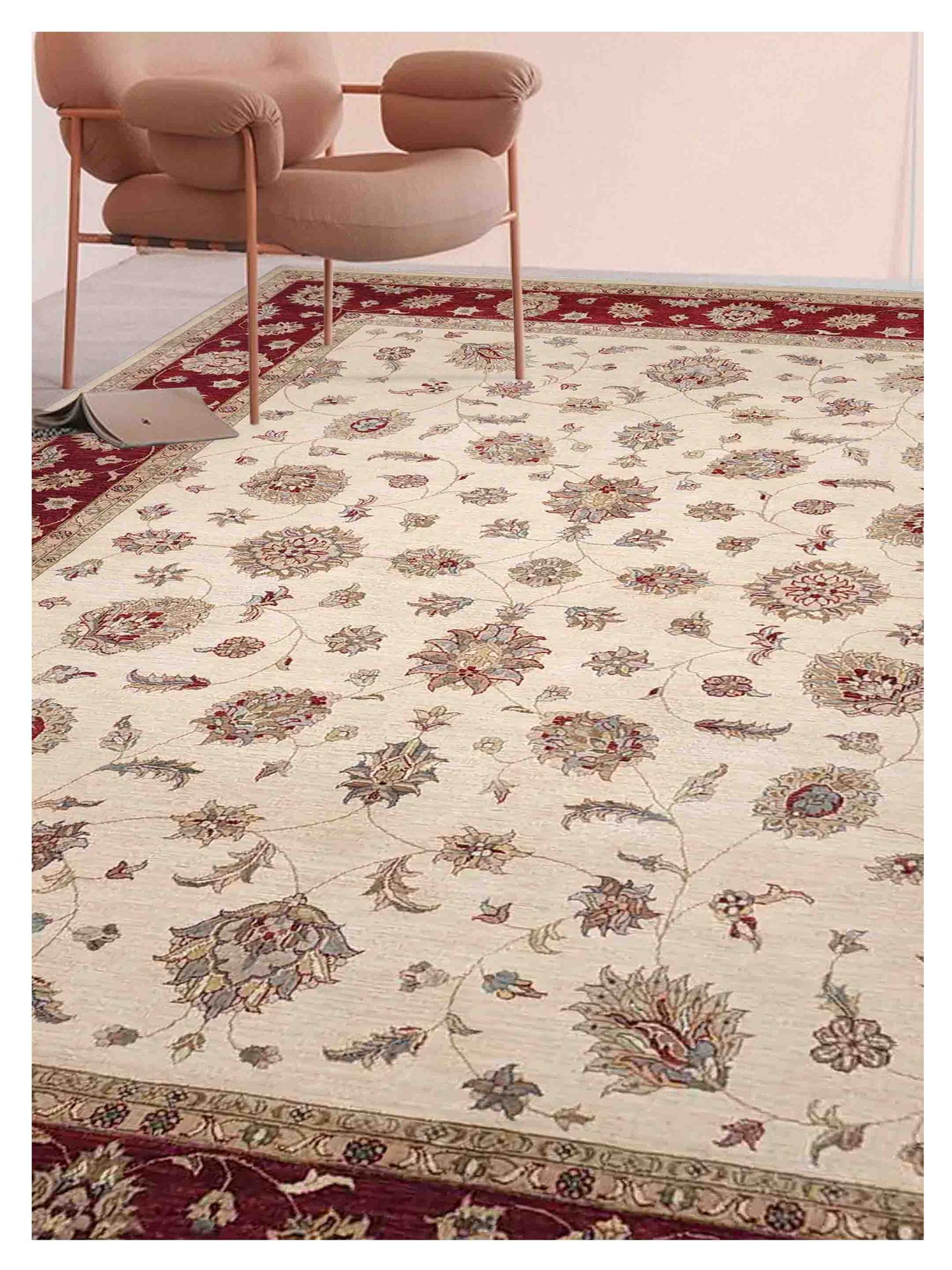 Artisan Zara  Beige Red Traditional Knotted Rug