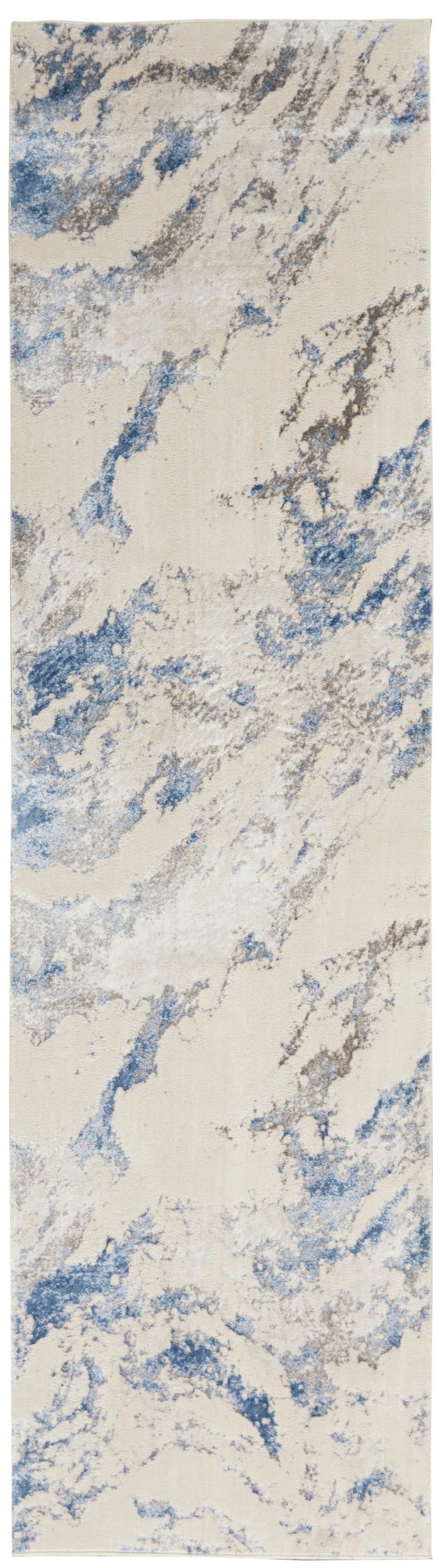 Nourison Home Silky Textures SLY03 Blue Ivory Grey Contemporary Machinemade Rug