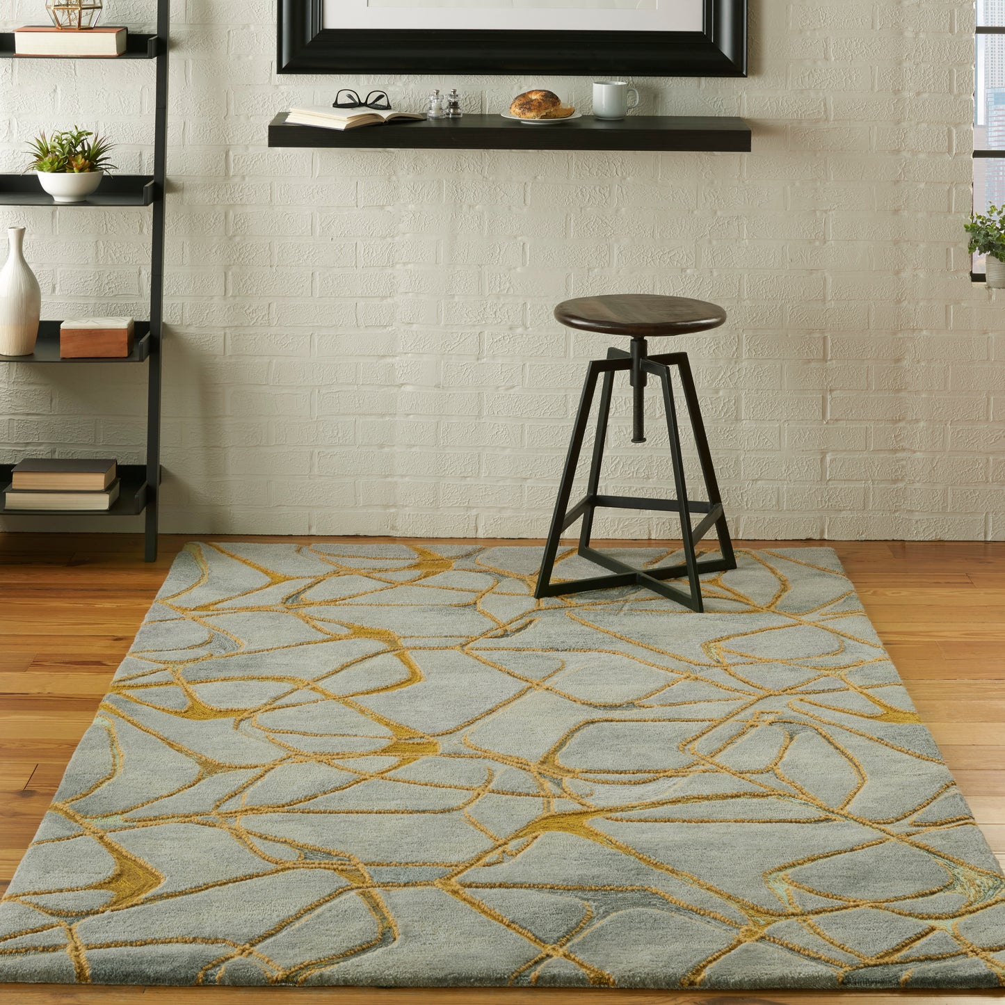 Nourison Home Symmetry SMM05 Grey Yellow  Contemporary Tufted Rug