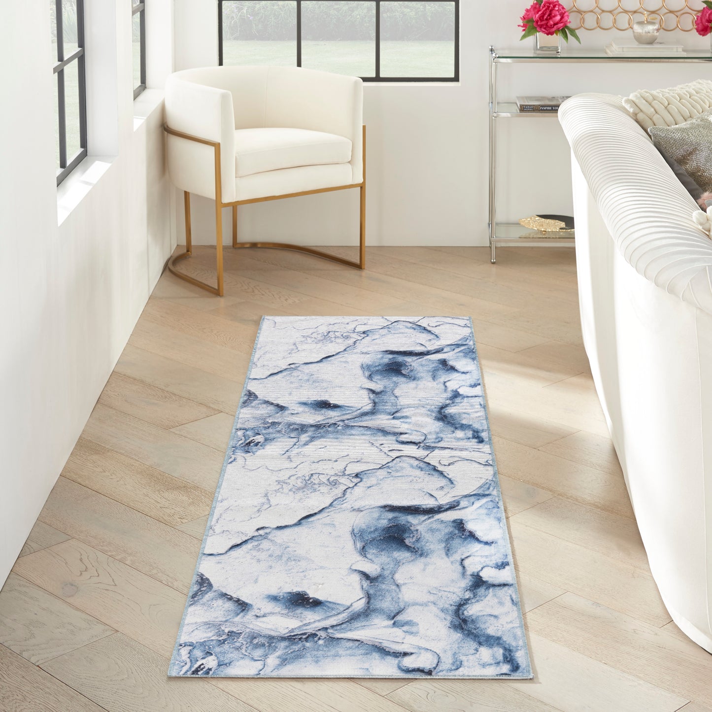 Inspire Me! Home Décor Daydream DDR01 Ivory Blue  Contemporary Machinemade Rug