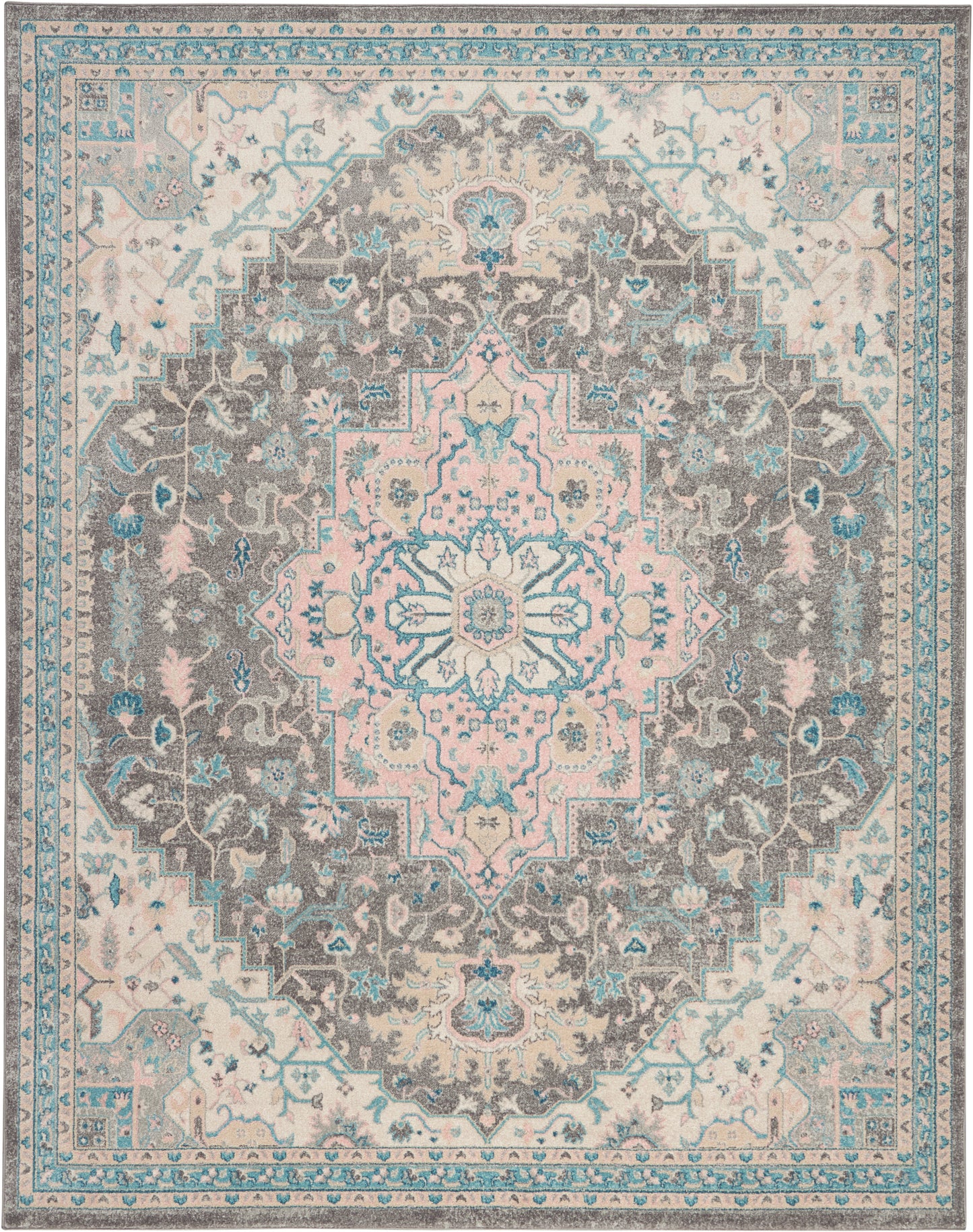 Nourison Home Tranquil TRA07 Light Grey Multicolor  Traditional Machinemade Rug