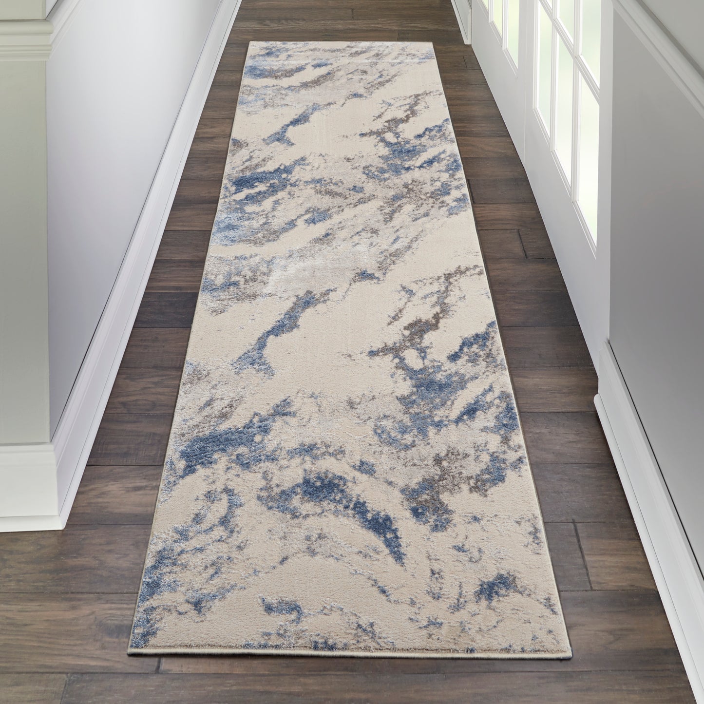 Nourison Home Silky Textures SLY03 Blue Ivory Grey  Contemporary Machinemade Rug