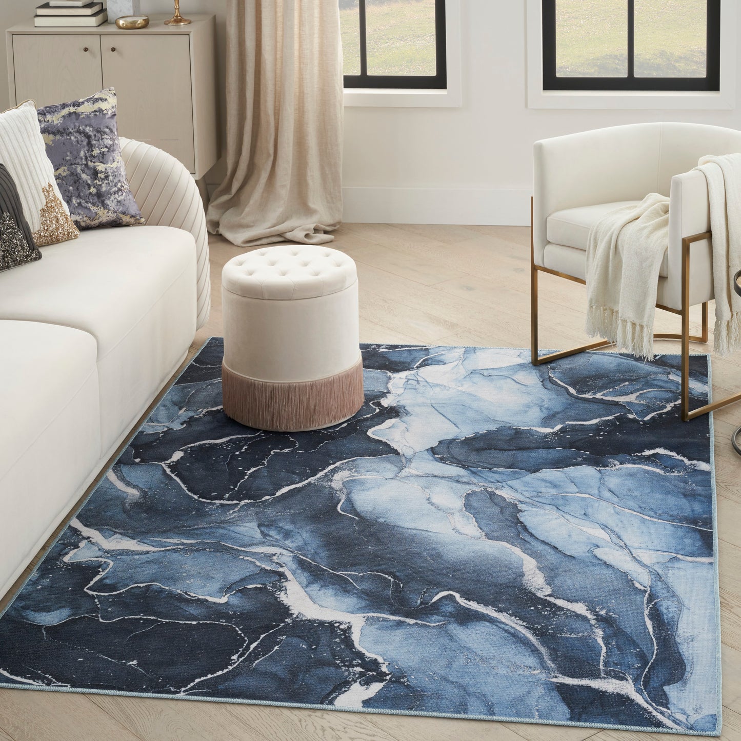 Inspire Me! Home Décor Daydream DDR02 Navy Blue  Contemporary Machinemade Rug