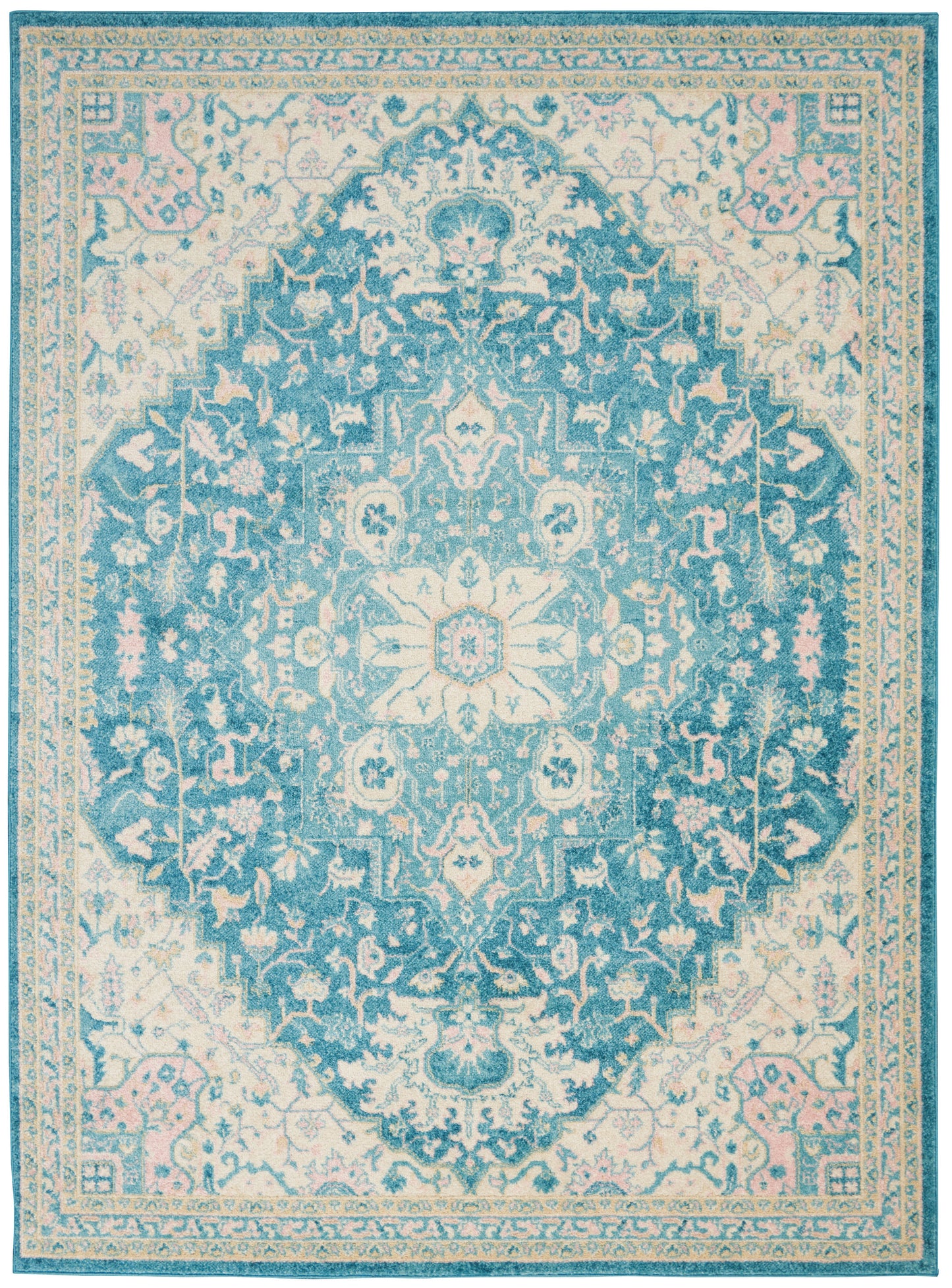 Nourison Home Tranquil TRA07 Ivory Turquoise  Traditional Machinemade Rug