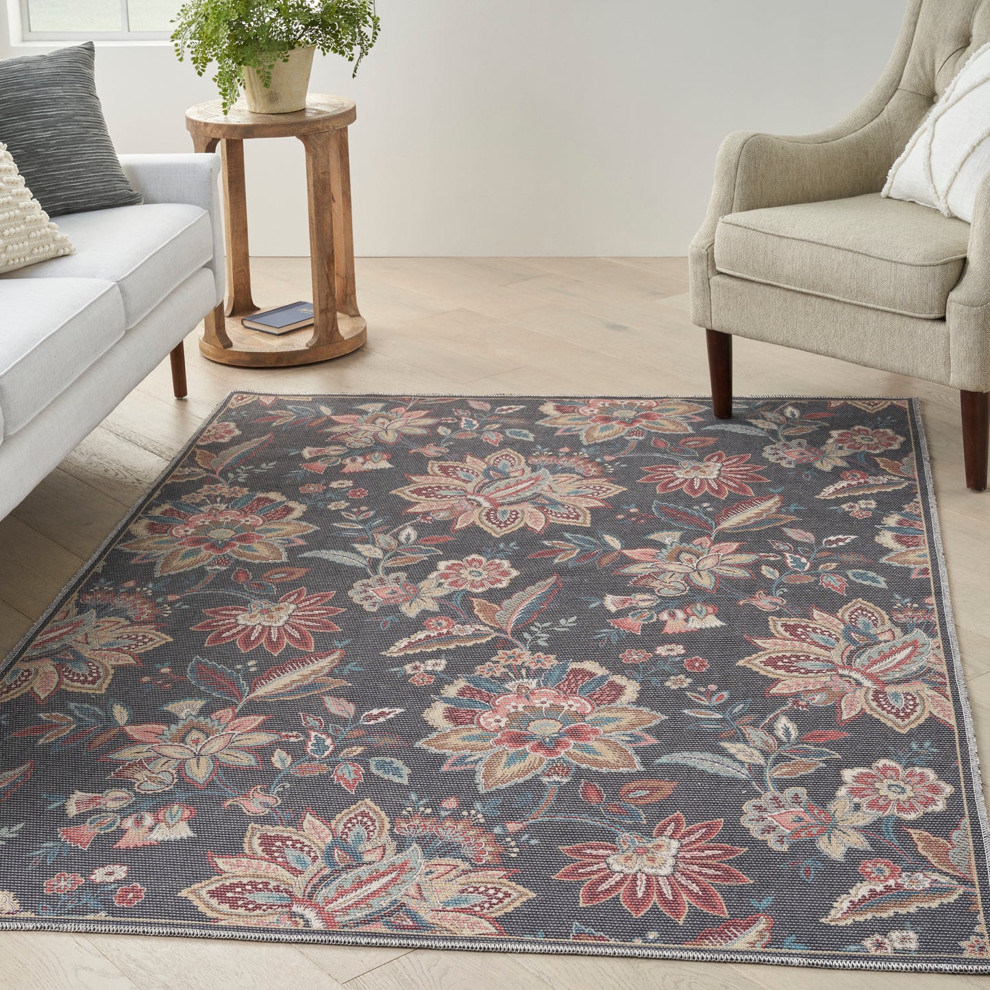 Waverly Washables Collection WAW01 Charcoal  Contemporary Machinemade Rug