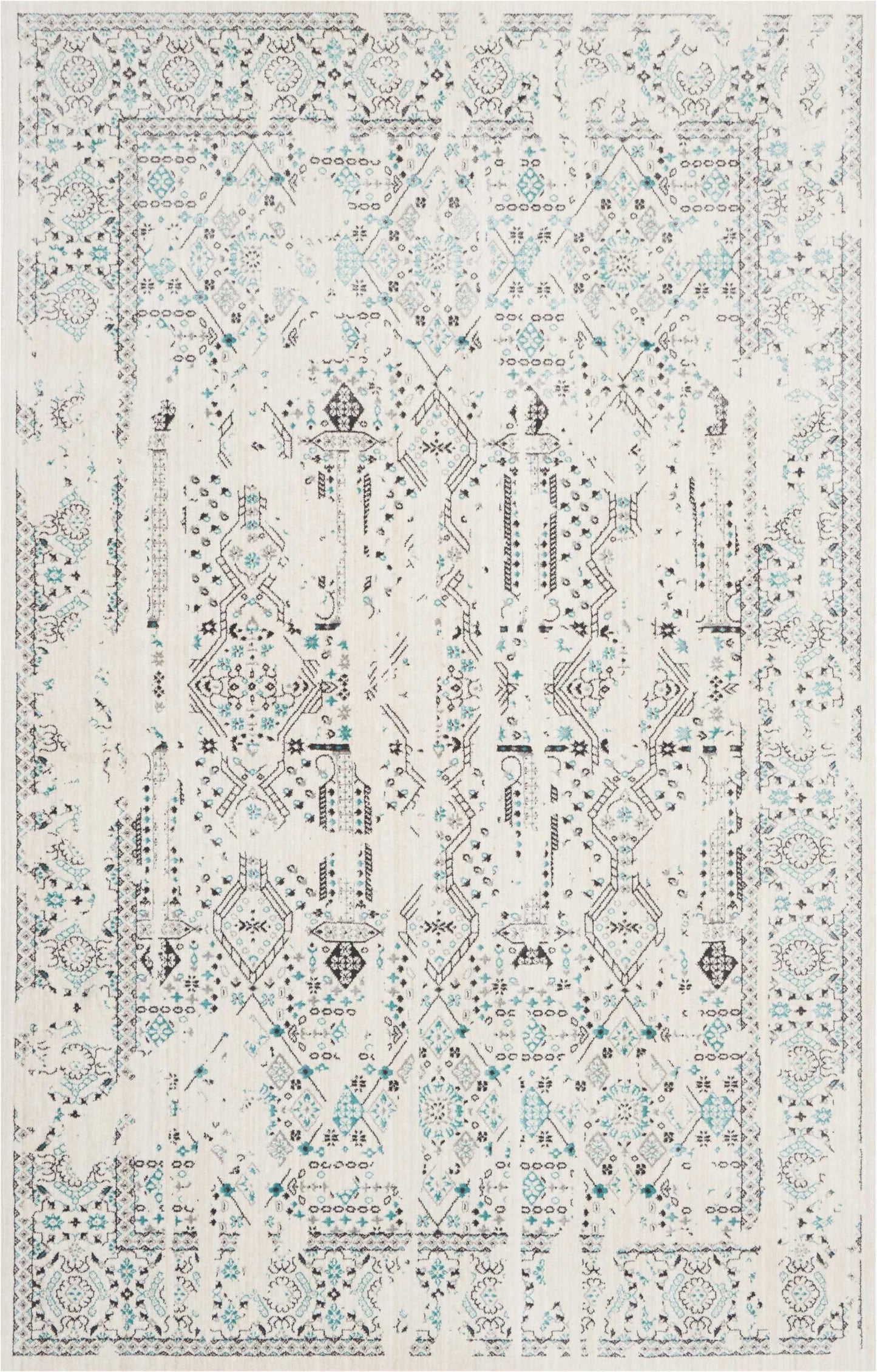 Nourison Home Silver Screen KI343 Ivory Teal  Transitional Machinemade Rug