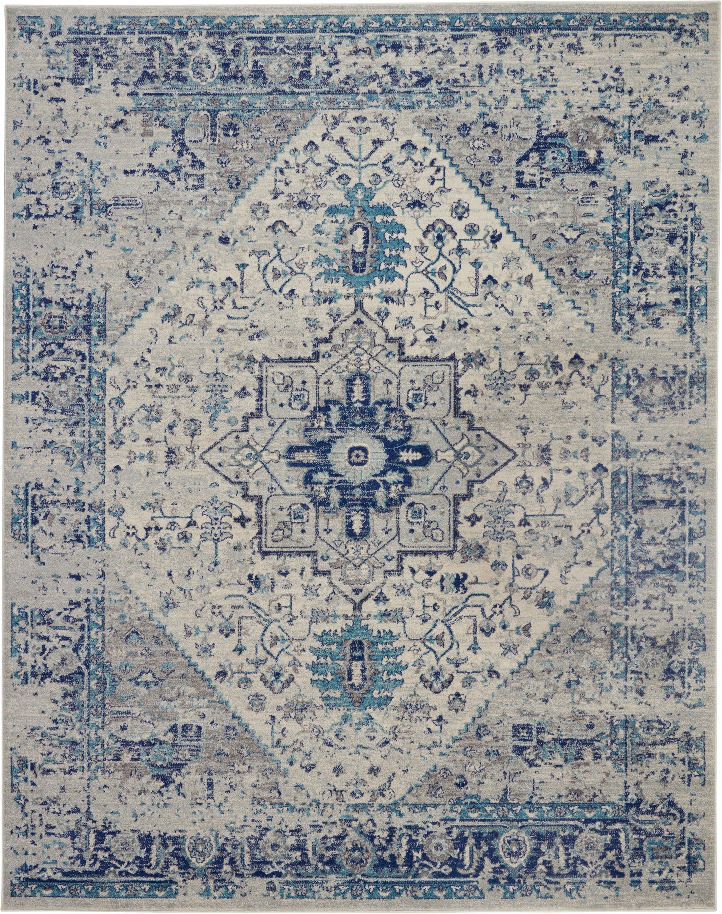 Nourison Home Tranquil TRA06 Ivory Light Blue  Traditional Machinemade Rug