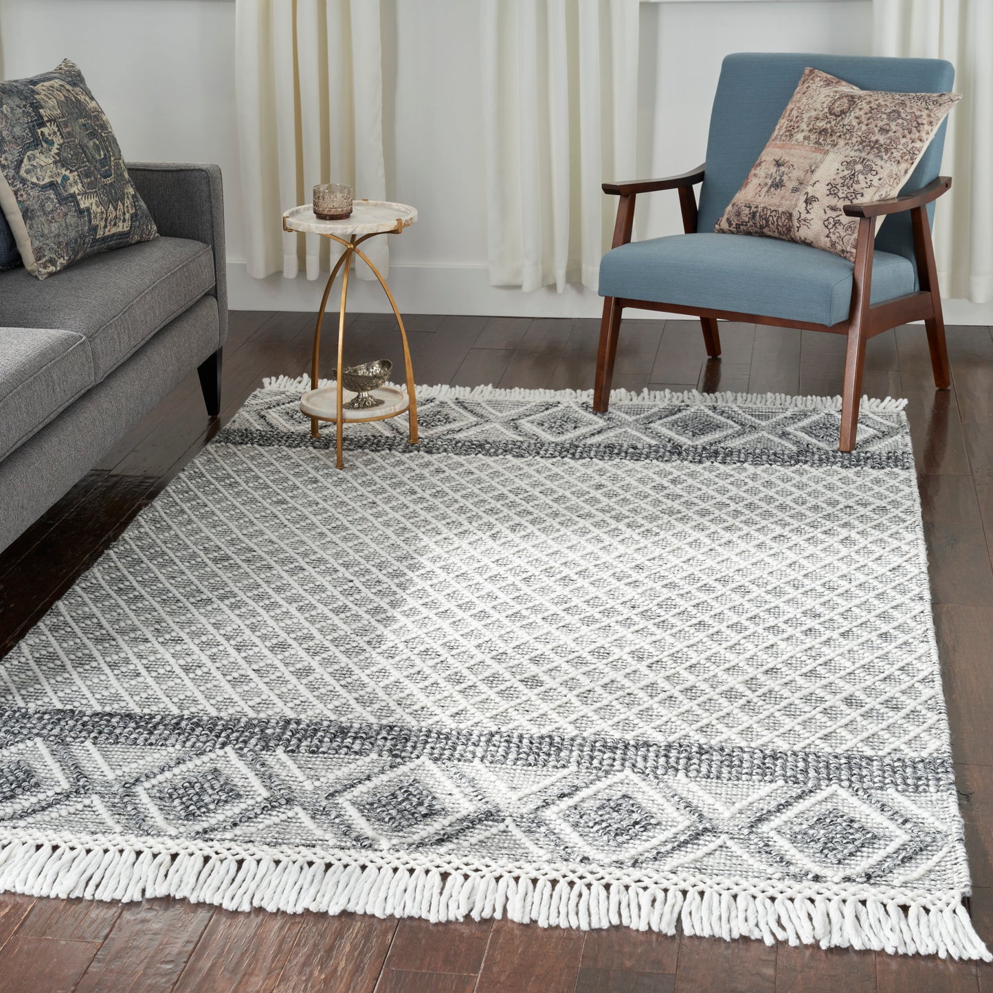 Nicole Curtis Series 3 SR303 Grey Ivory Contemporary Woven Rug